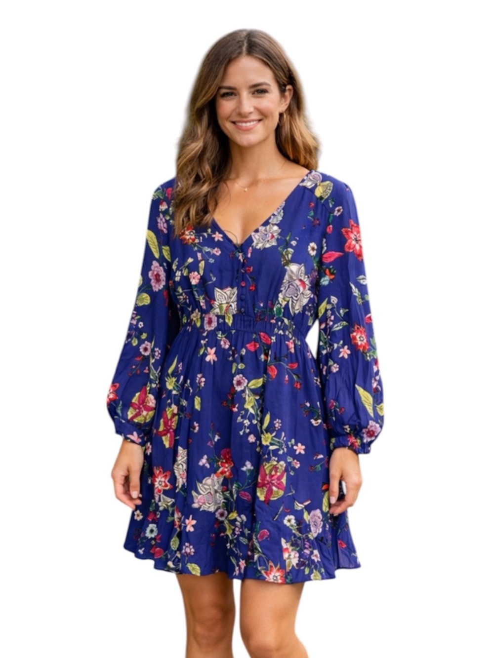 Anthropologie Maeve Maplewood Dress S Blue Floral Long Sleeve 
J